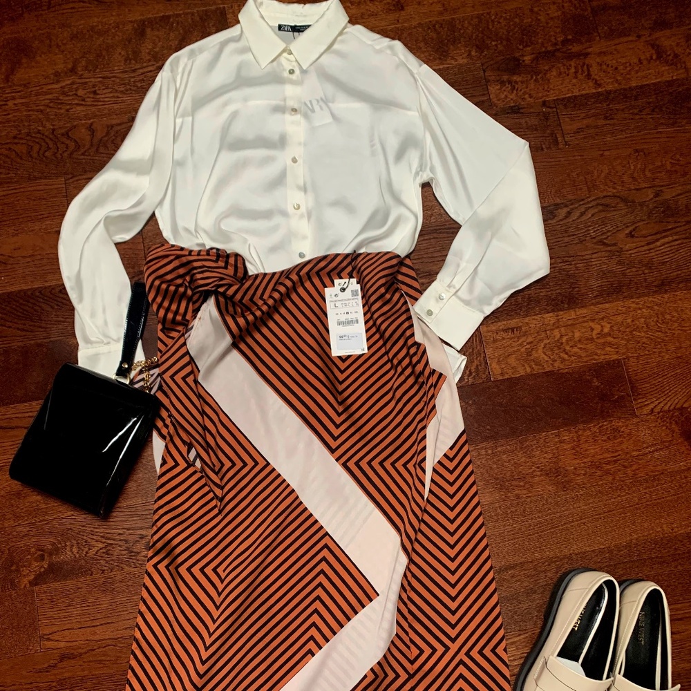 ZARA brown cream and black wrap skirt NWTs